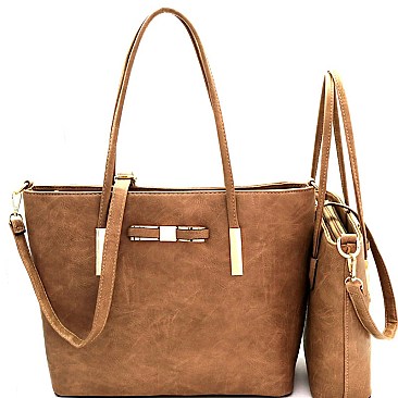 Bow Accent Twin Shopper Tote SET MH-SD7002