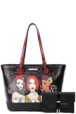 NICOLE LEE 3 PC SET SHOPPER BAG & CROSS BODY
