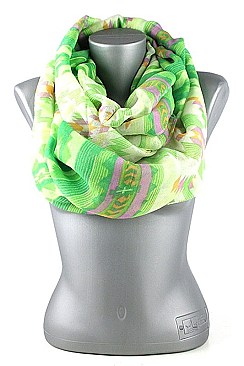 PACK OF (12 PCS) ASSORTED COLOR AZTEC TRIBAL PRINT INFINITY SCARVES