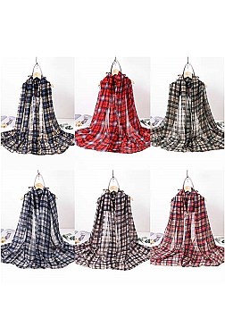 Pack of 12 Checkered Assorted Lightweight Fashion Scarf