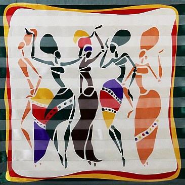 AFRICAN PRINT DANCING GIRLS Multi-Colored Satin Scarf / HEAD WRAP