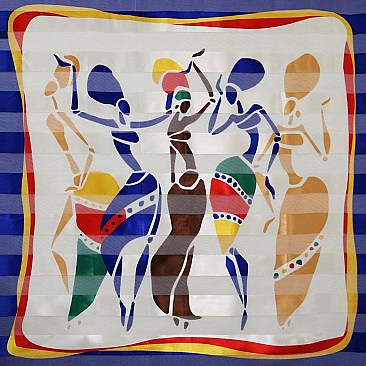 AFRICAN PRINT DANCING GIRLS Multi-Colored Satin Scarf / HEAD WRAP