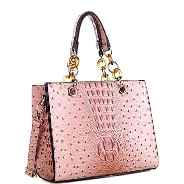 LINKED CHAIN OSTRICH SATCHEL