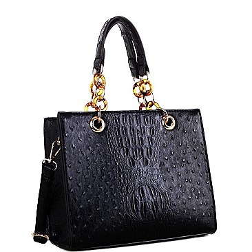 LINKED CHAIN OSTRICH SATCHEL