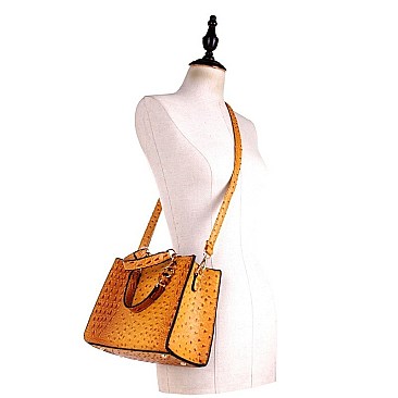 LINKED CHAIN OSTRICH SATCHEL