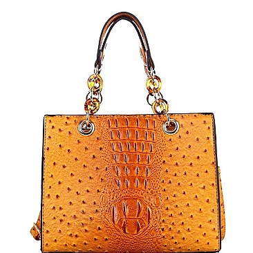 LINKED CHAIN OSTRICH SATCHEL