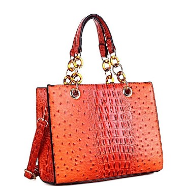 LINKED CHAIN OSTRICH SATCHEL