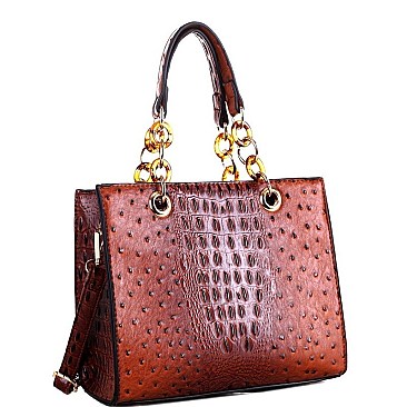 LINKED CHAIN OSTRICH SATCHEL