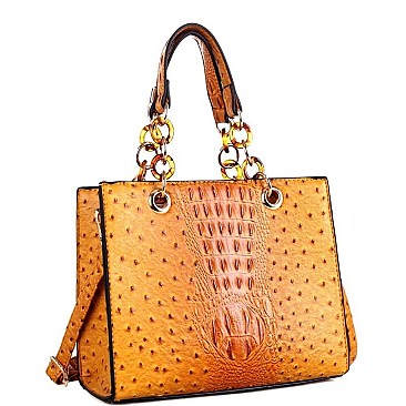 LINKED CHAIN OSTRICH SATCHEL