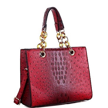 LINKED CHAIN OSTRICH SATCHEL