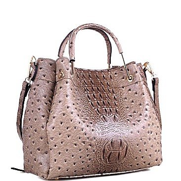 OSTRICH PRINT BUCKET SATCHEL