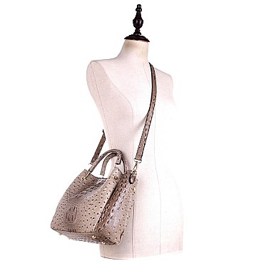 OSTRICH PRINT BUCKET SATCHEL