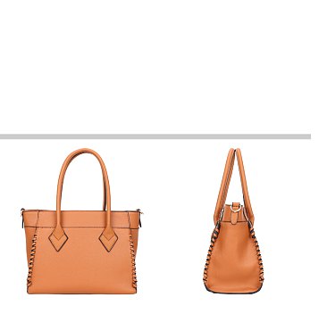2-in-1 Whip Stitch Design Satchel Bag and Wallet Set
