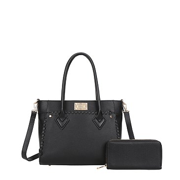 2-in-1 Whip Stitch Design Satchel Bag and Wallet Set wholesale