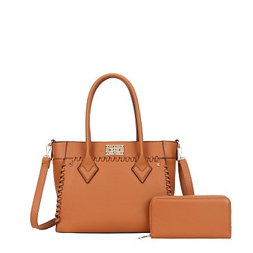 2-in-1 Whip Stitch Design Satchel Bag and Wallet Set