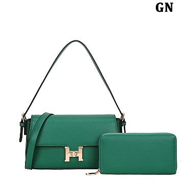 green satchel bag with h accent