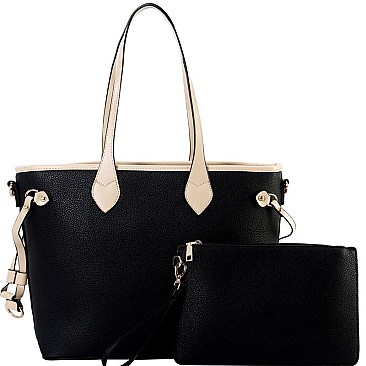 Two-Tone Classic 2 in 1 Shopper Tote Wristlet Set