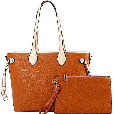 Two-Tone Classic 2 in 1 Shopper Tote Wristlet Set