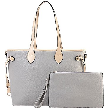 Two-Tone Classic 2 in 1 Shopper Tote Wristlet Set