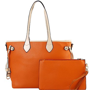 Two-Tone Classic 2 in 1 Shopper Tote Wristlet Set