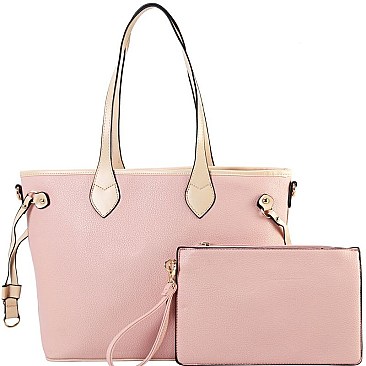 Two-Tone Classic 2 in 1 Shopper Tote Wristlet Set