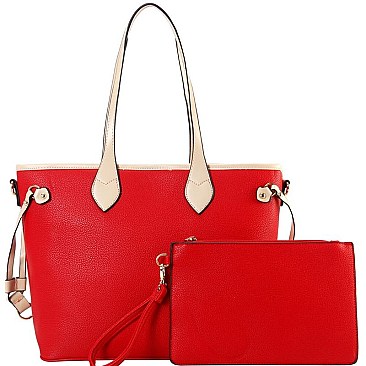 Two-Tone Classic 2 in 1 Shopper Tote Wristlet Set