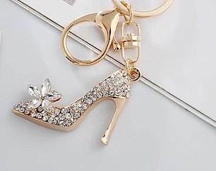 Rhinestone Lady High Heel Metal Bag Pendant Keychain