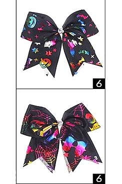 Pack of 12 Trendy Halloween Multi Colors Hair Bow Clip