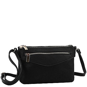 FASHIONABLE TEXTURED PU LEATHER MESHED CROSSBODY BAG JYSJ-0032