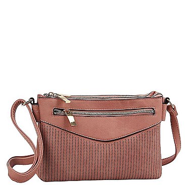 FASHIONABLE TEXTURED PU LEATHER MESHED CROSSBODY BAG JYSJ-0032