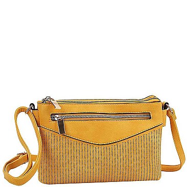 FASHIONABLE TEXTURED PU LEATHER MESHED CROSSBODY BAG JYSJ-0032