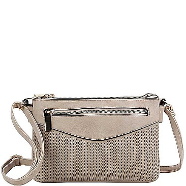 FASHIONABLE TEXTURED PU LEATHER MESHED CROSSBODY BAG JYSJ-0032