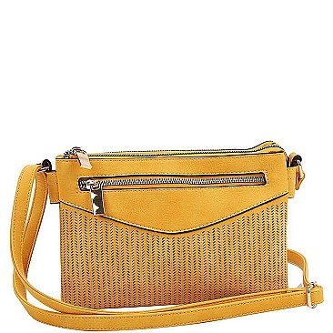 FASHIONABLE TEXTURED PU LEATHER MESHED CROSSBODY BAG JYSJ-0032