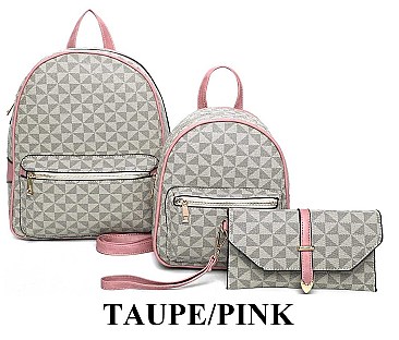 3 in 1 Stylish Monogram Back Pack Clutch Set