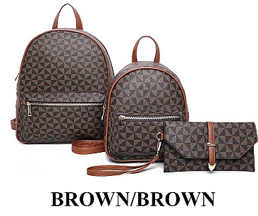 3 in 1 Stylish Monogram Back Pack Clutch Set