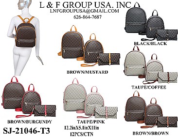 3 in 1 Stylish Monogram Back Pack Clutch Set