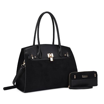 WHOLESALE Uma Suede Lock Hardware Satchel Set