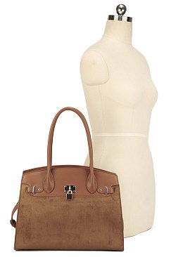 Uma Suede Lock Hardware Satchel Set