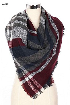 MULTI TONE PLAID OVERSIZED BLANKET SCARVES SHAWLS