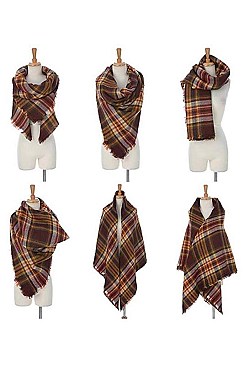 MULTI TONE PLAID OVERSIZED BLANKET SCARVES SHAWLS