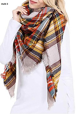 MULTI TONE PLAID OVERSIZED BLANKET SCARVES SHAWLS