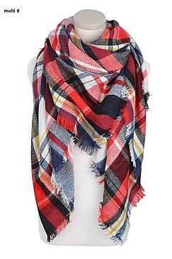 MULTI TONE PLAID OVERSIZED BLANKET SCARVES SHAWLS