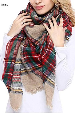 MULTI TONE PLAID OVERSIZED BLANKET SCARVES SHAWLS