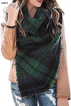 MULTI TONE PLAID OVERSIZED BLANKET SCARVES SHAWLS