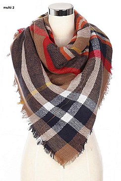 MULTI TONE PLAID OVERSIZED BLANKET SCARVES SHAWLS