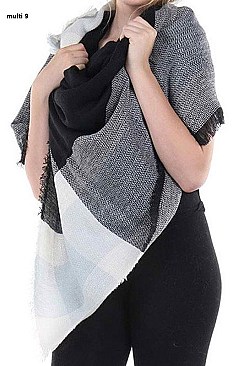 MULTI TONE PLAID OVERSIZED BLANKET SCARVES SHAWLS