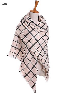 MULTI TONE PLAID OVERSIZED BLANKET SCARVES SHAWLS