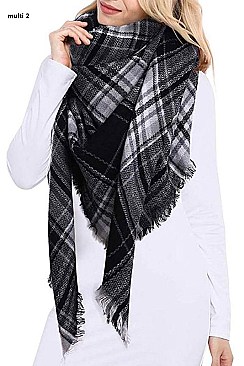 MULTI TONE PLAID OVERSIZED BLANKET SCARVES SHAWLS