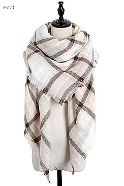 MULTI TONE PLAID OVERSIZED BLANKET SCARVES SHAWLS