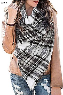 MULTI TONE PLAID OVERSIZED BLANKET SCARVES SHAWLS
